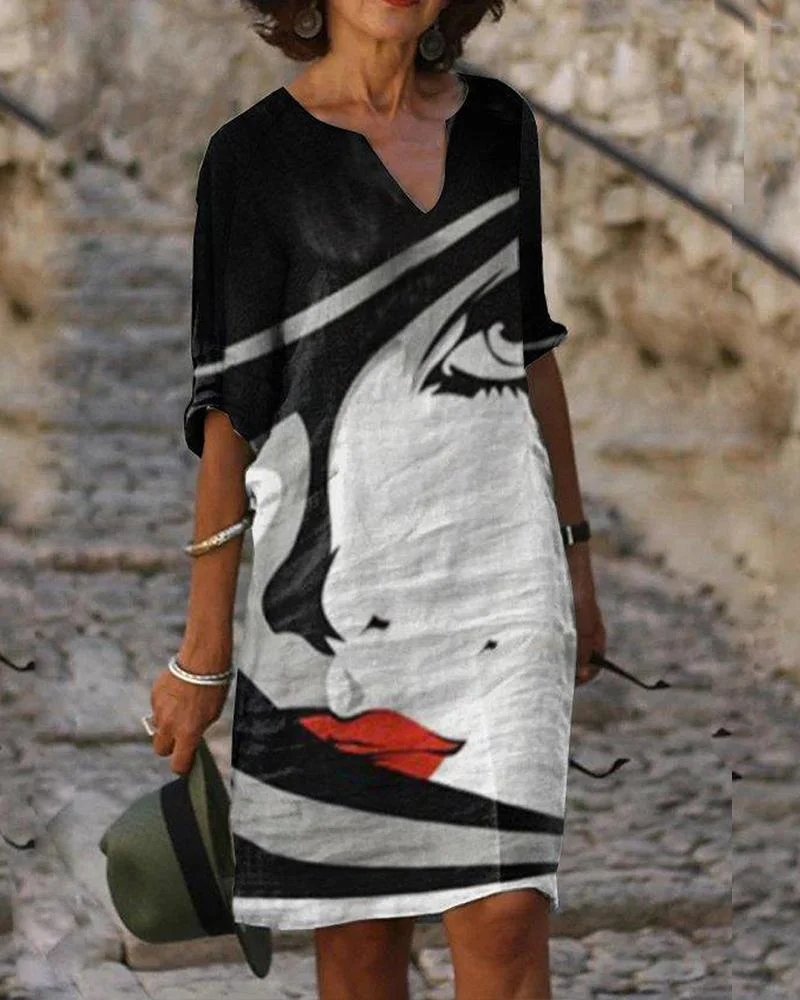 Abstract Face Print Dress