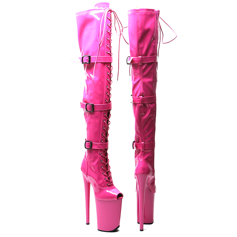 VCshoes 23CM/9inches Shiny PU Patent Small Open Toe Fashion Lady High Heel Platform Pole Dance Boots