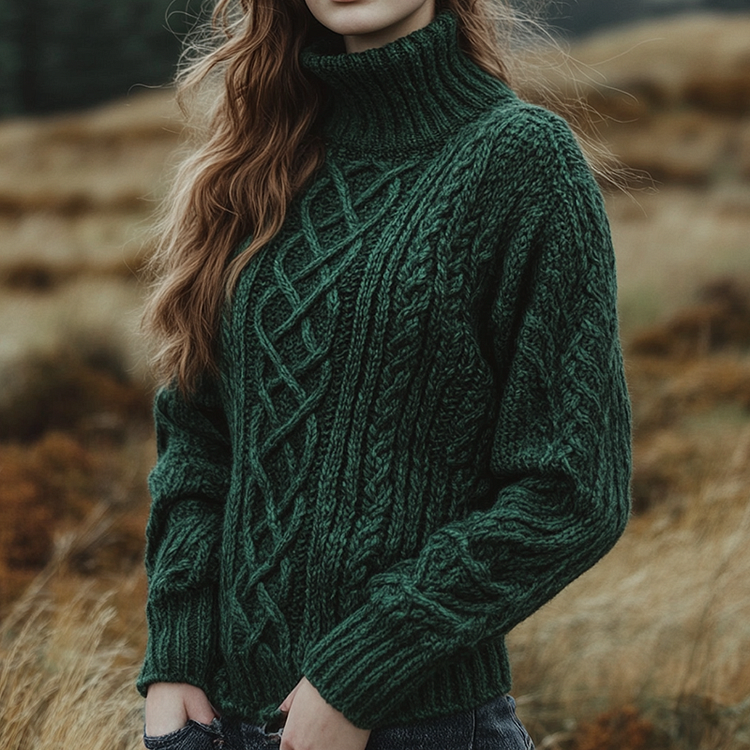 Retro Warmth Celtic Knot Knitted Gradient Turtleneck Sweater
