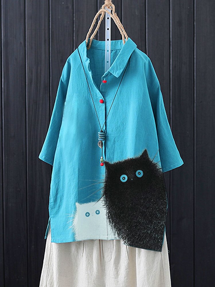 Bestdealfriday Blue Casual Cotton Blend Animal Shirts Tops 9347920