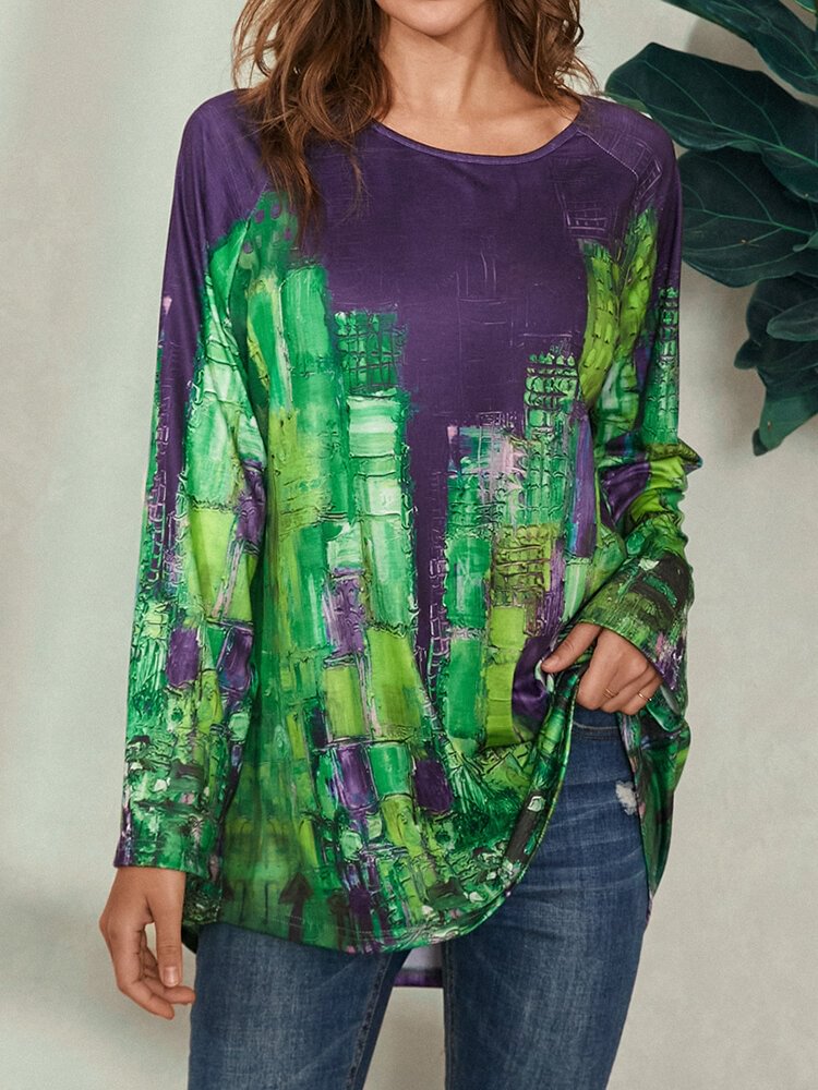 Color Block Multi color O neck Long Sleeve Casual Blouse P1823625