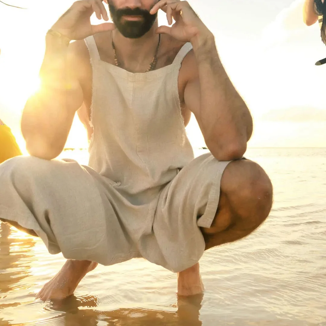 Men's Sleeveless Linen Jumpsuit-inspireuse