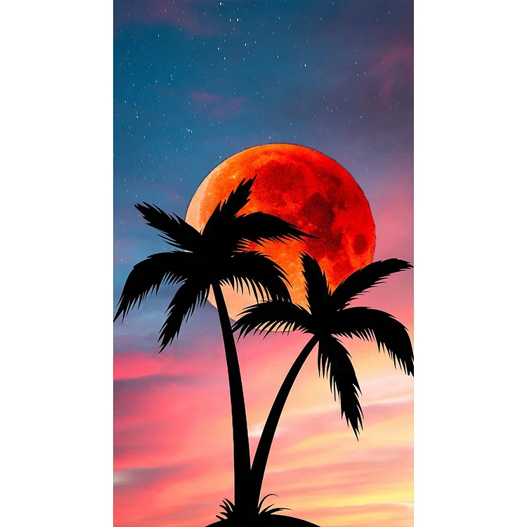 Coconut Tree And Sunset 40*70CM(Canvas) Full Round Drill Diamond Painting gbfke