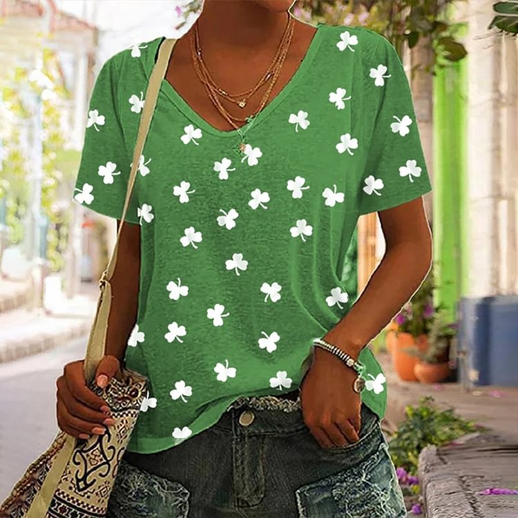 Comstylish St. Patrick's Day Lucky Shamrock Print T-Shirt