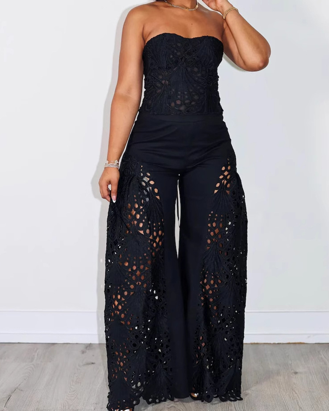 Fashionable Lace Tube Top & Trousers Suit | Body Shaping Two-Piece Set