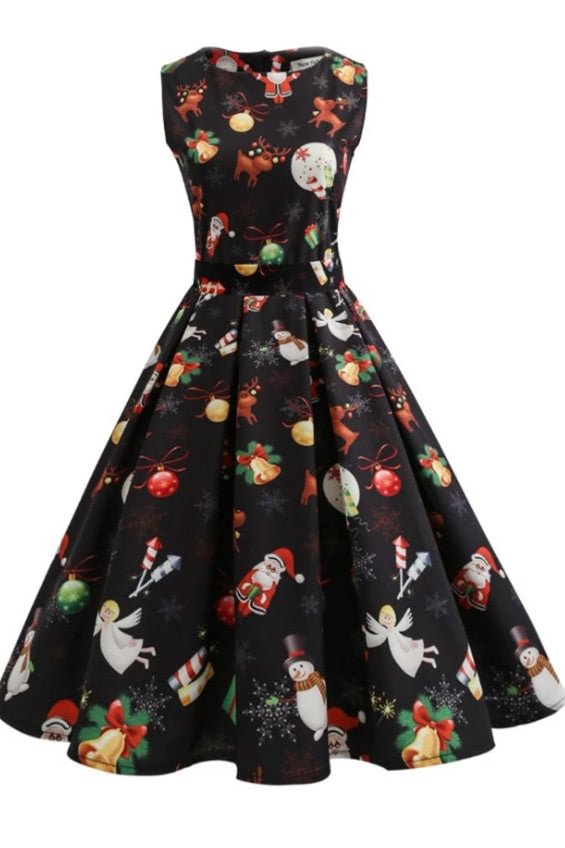 Christmas Retro Printed Boatneck Dress - BlackFridayBuys