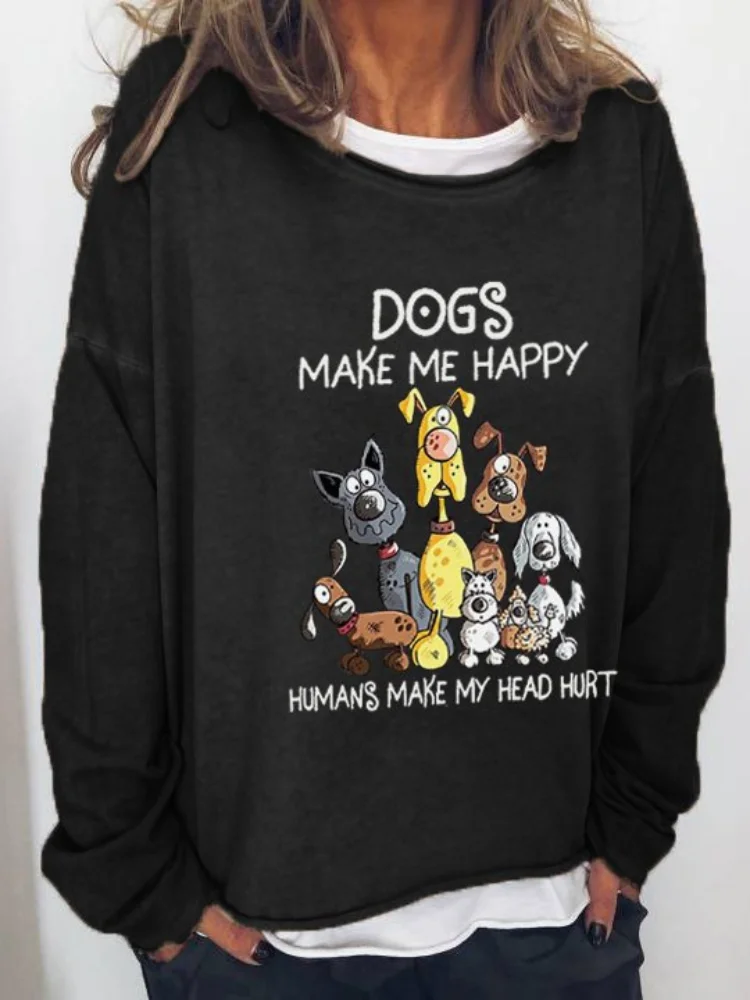 Vefave Funny Dog And Letters Print Long Sleeve Sweatshirt