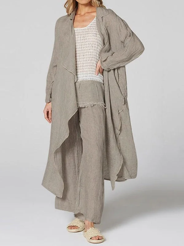 Cotton And Linen Long Sleeve Vintage Loose Cover Up