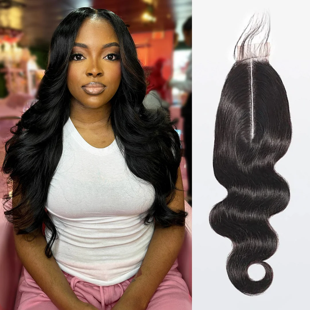 [Wequeen] 2"x6" ;4"x4"; 13"x4";Upgrade Body Wave Straight Transparent Lace Closure #1B Natural Black 12-18inch