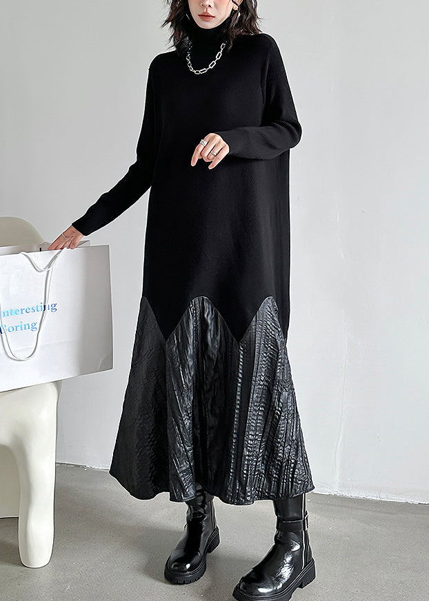 Black thick Patchwork Knitwear Dress Winter main image 1