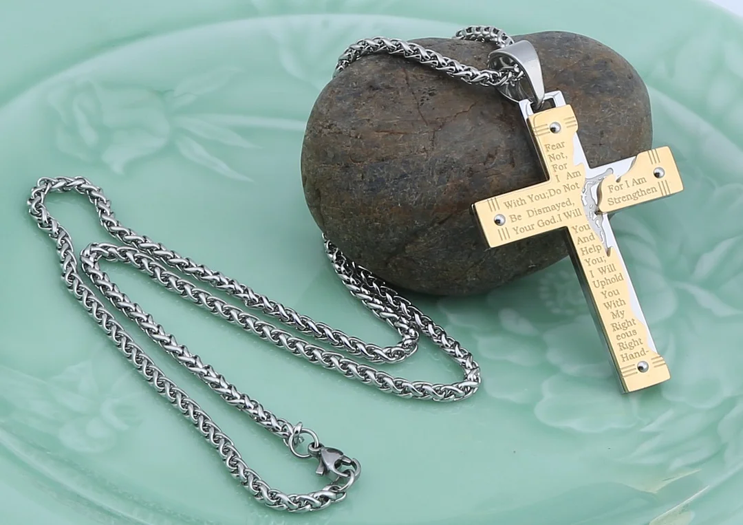 Stainless Steel Jesus Christ Crucifix Cross Lord S Prayer Pendant Necklace