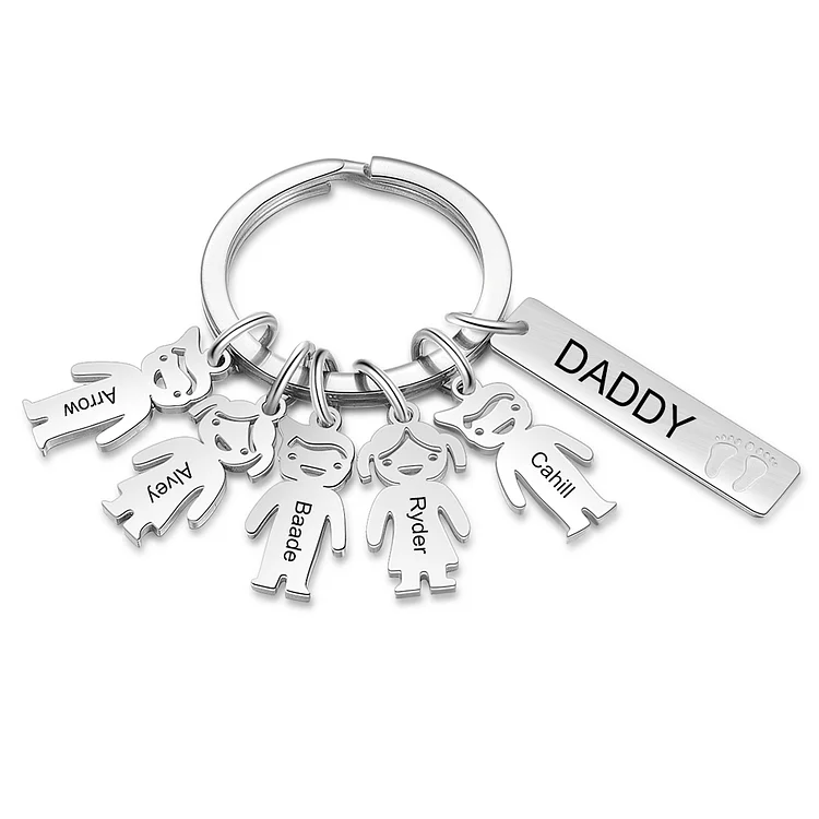 Personalized Keychain with 5 Children Charms Engraved 5 Names for Him