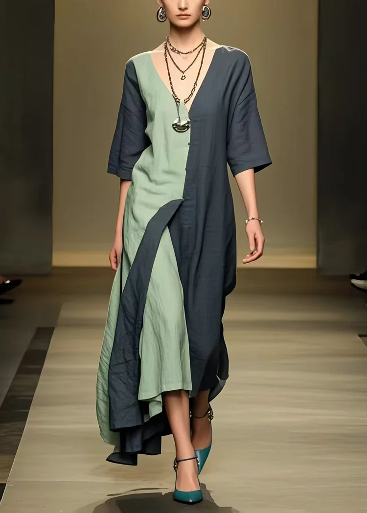 Bohemian Black Asymmetrical Patchwork Cotton Ankle Dress Summer