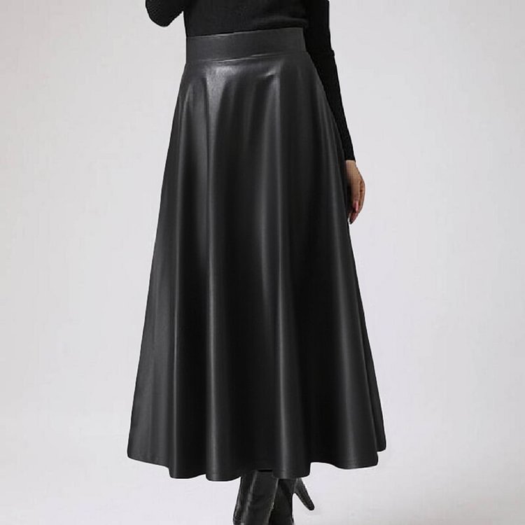 Fashion Leather PU Midi Skirt