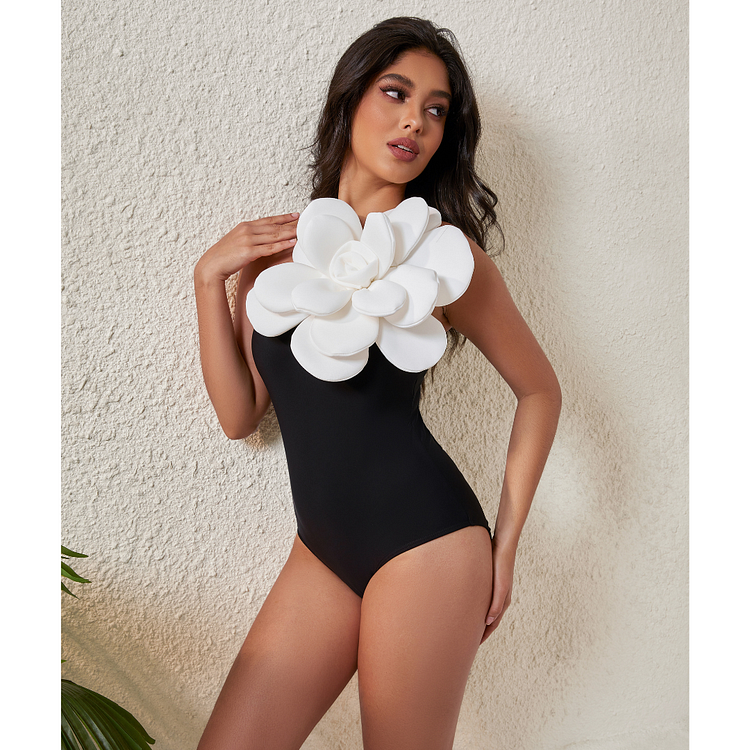 Exaggerated 3D Flower One Piece Swimsuit and Skirt