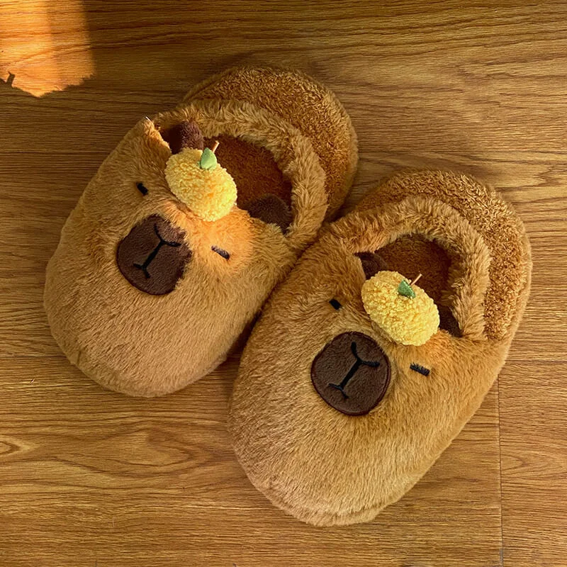 Cuteeeshop Cuteee Family Tangerine Capybara Plush Slippers Winter Girls Home Cotton Shoes Capybara Slippers