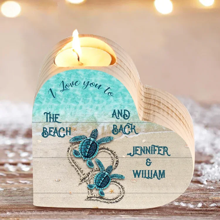 Personalized Couple Heart Candle Holder Engrave Name Turtle Wooden Candlesticks Valentines Gift