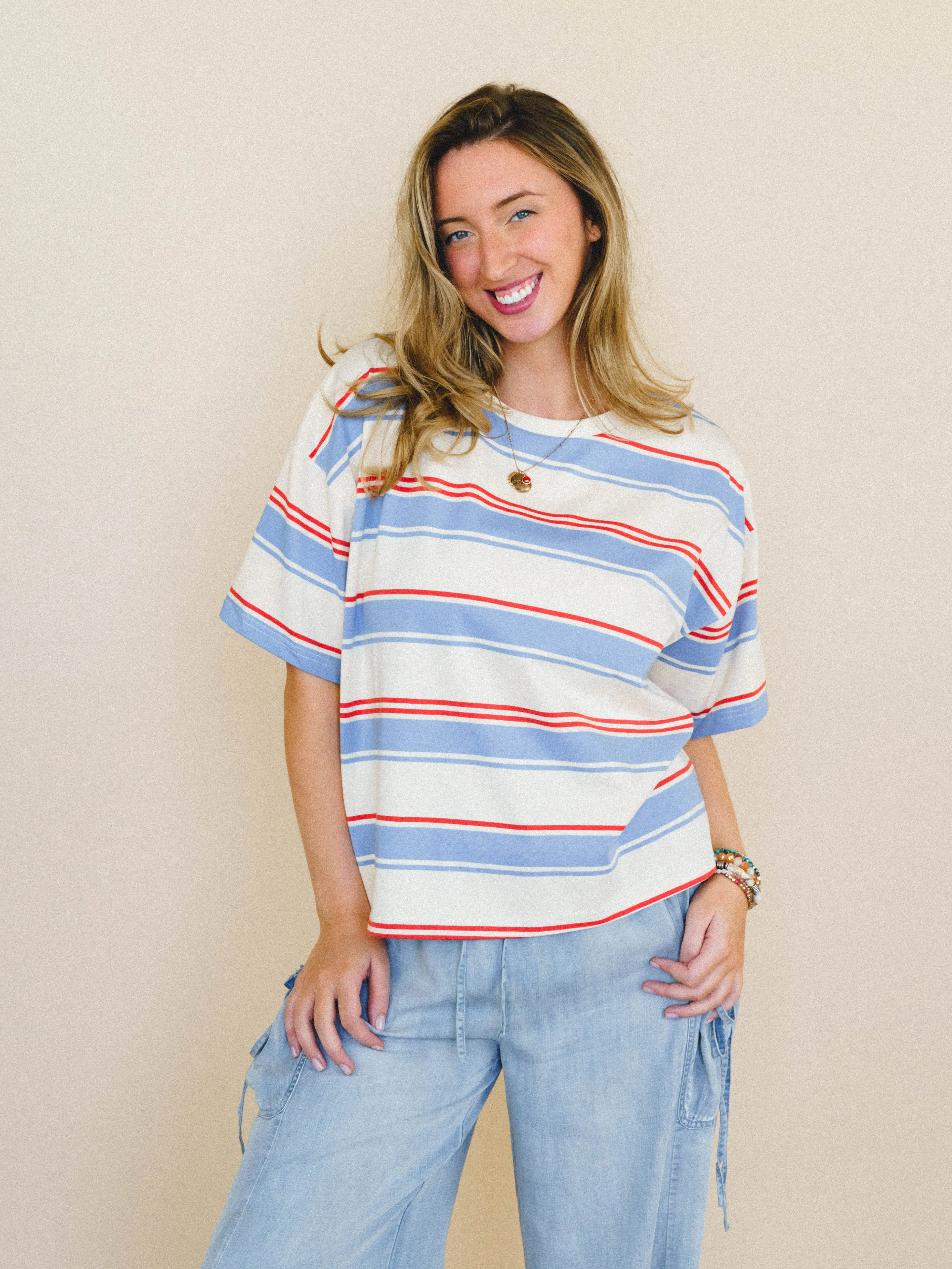 Good Times Rollin’ Tee - Cream Blue