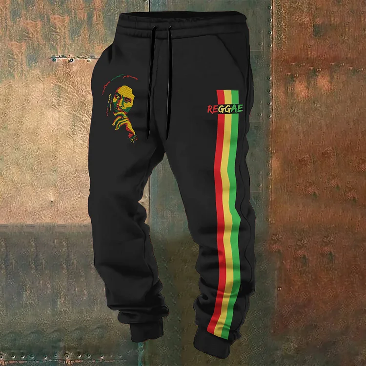 Comstylish Reggae Lion Print Waist Tie Sweatpants