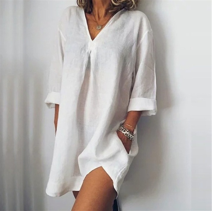 thdmladies Solid Color Cotton And Linen Short Sleeve T-Shirt thedmladies