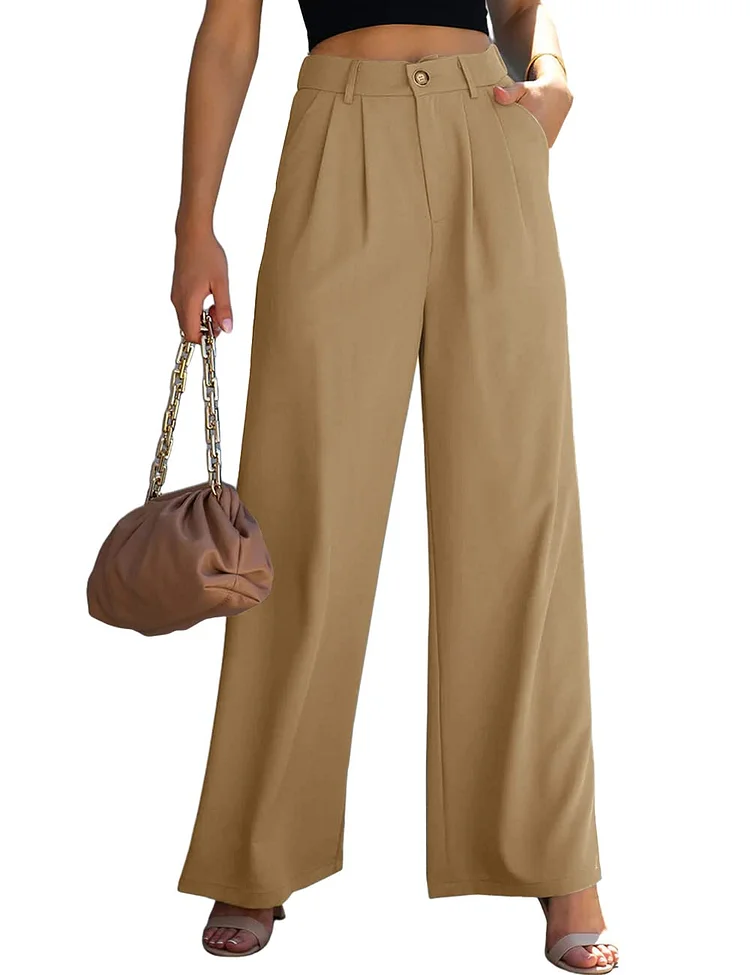 High Waist Tailored Wide Leg Pants Business Casual Work Pants with Pockets