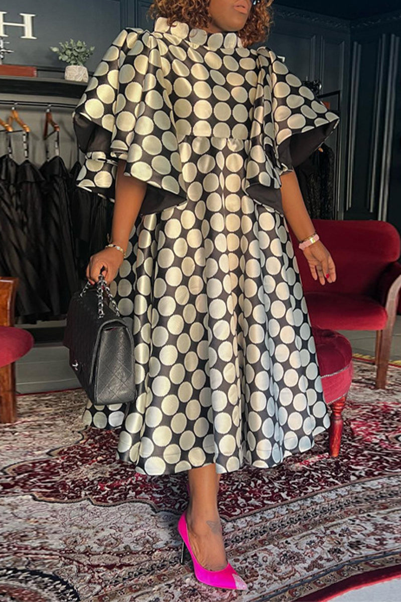 And The Why Polka Dot Textured Layered Flounce Ruffle Dress
