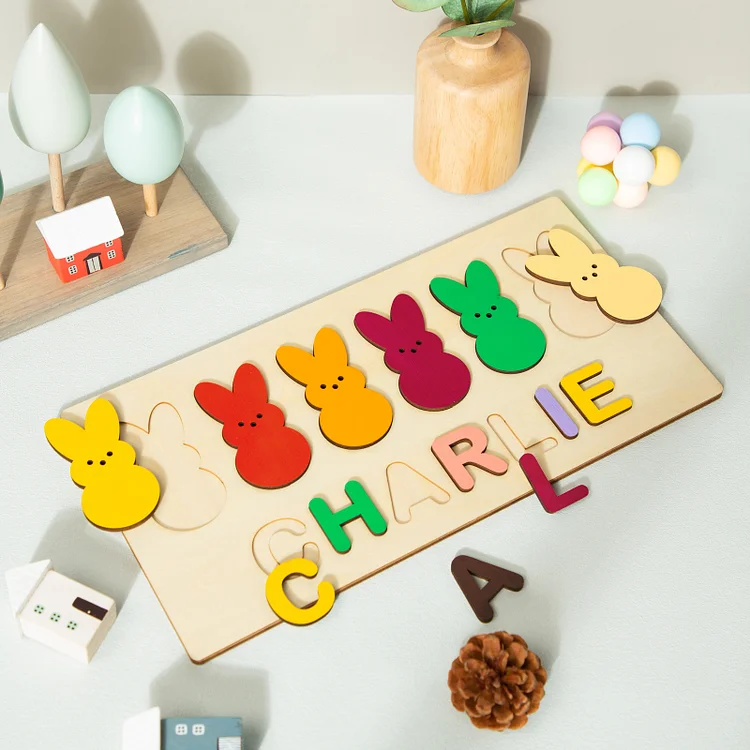 Cute Bunnies Name Puzzles Personalized Easter Gift for Toddlers
