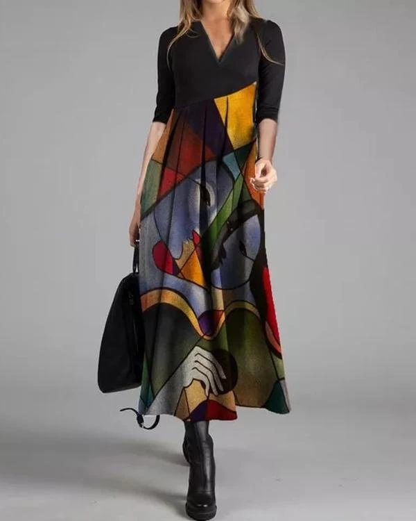 casual color block tunic v neckline a line dress p508020