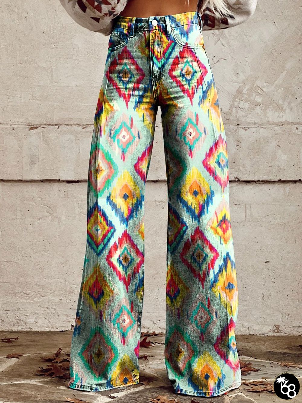 Women's Vintage Print Casual Wide Leg Pants | 168DEAL