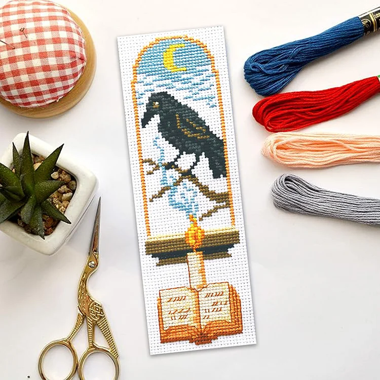 【Yishu Brand】Bookmark - Crow And Candle 11CT Stamped Cross Stitch 18*6CM