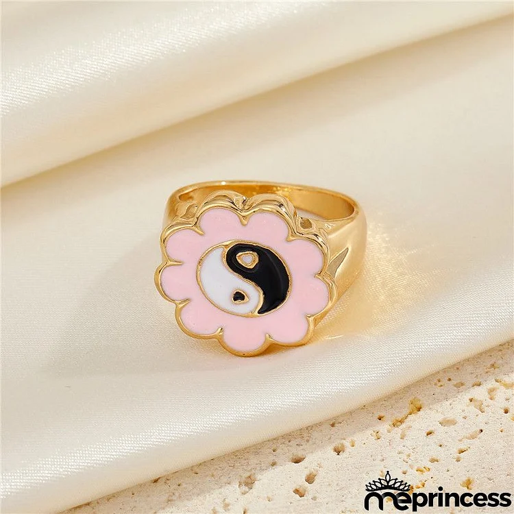 Women Simple Two-Color Love Yin Yang Tai Chi Floral Ring