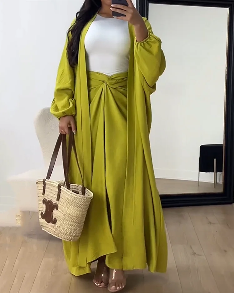 Women's Solid Color Cardigan Two-Piece Dress