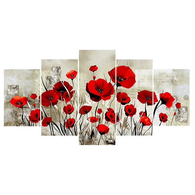 5 Pieces Flower Round Full Drill Diamond Painting 95X45CM(Canvas) gbfke