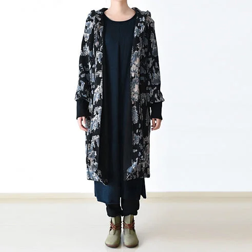 Luxury black blue prints Jackets & Coats oversize zippered trench coat 2021 hooded Jackets & Coats