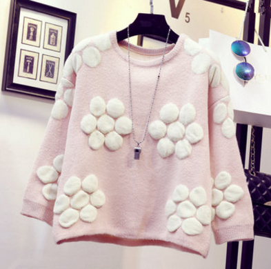 Pink/Yellow/Green Sweet Flower Pullover Jumper SP1710831