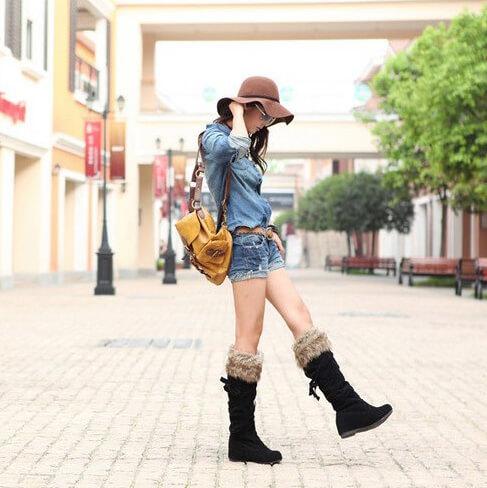 VCSHOES Inside Wedge Knee High Snow Boots