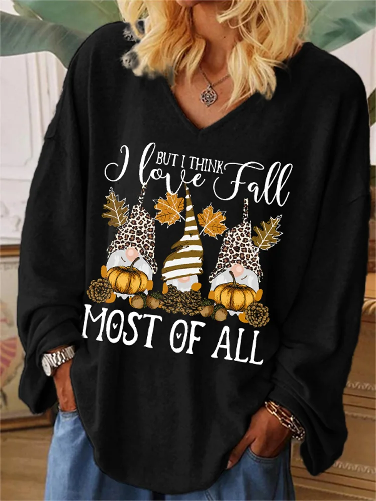 Vefave Gnomes I Love Fall Most Of All Oversize T Shirt