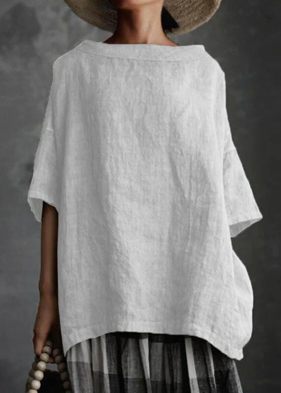 Plus Size Grey O-Neck Solid Patchwork Cotton T Shirts Summer