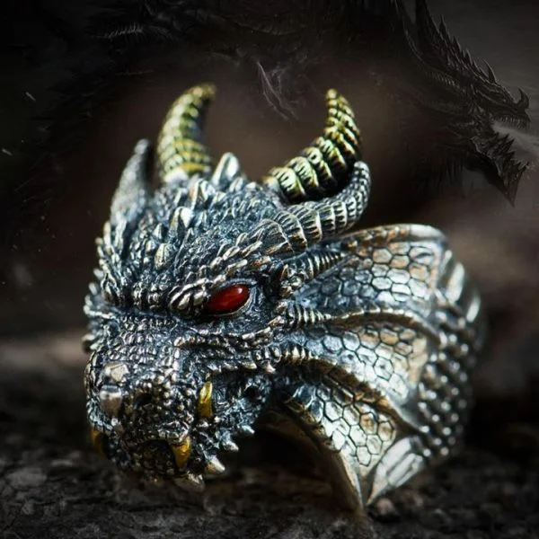 Sterling Silver Roaring Dragon Ring