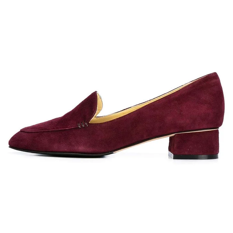 Burgundy Suede Low-Heel Loafers Vdcoo