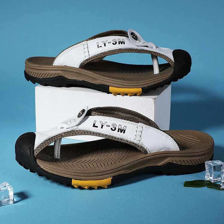 Men Flip Flops Slippers Leather Casual Beach Sandals