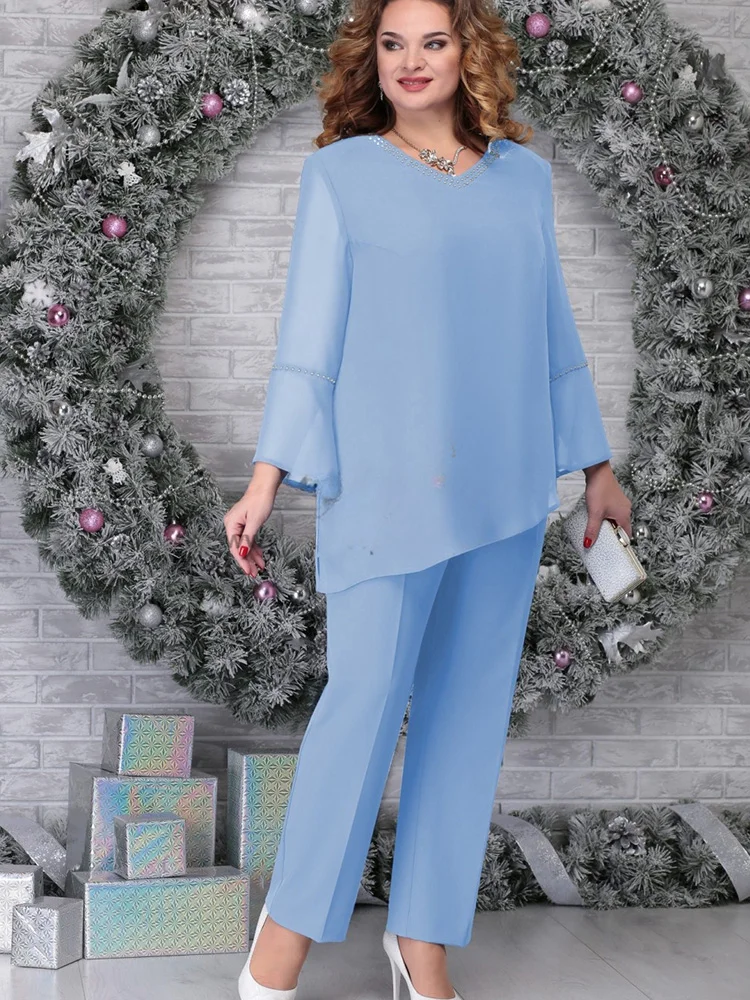Two-Piece Trouser Suit With Chiffon Blouse socialshop