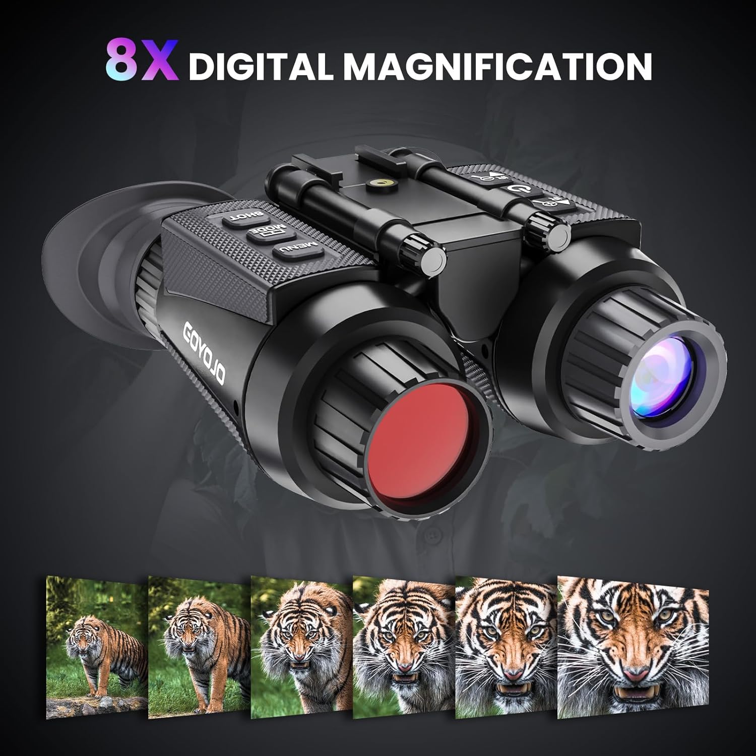 BekinTek Dual Eye 3D View Helmet Mounted Night Vision Binoculars Head Mountable Goggles Rechargeable Optics Telescope IR Full Dark Observing Adjustable Pupil Distance 7x Infrared 8x Digital Zoom 4K Video 36M Photo Independent Diopter Adjust 4 Color Effect 8