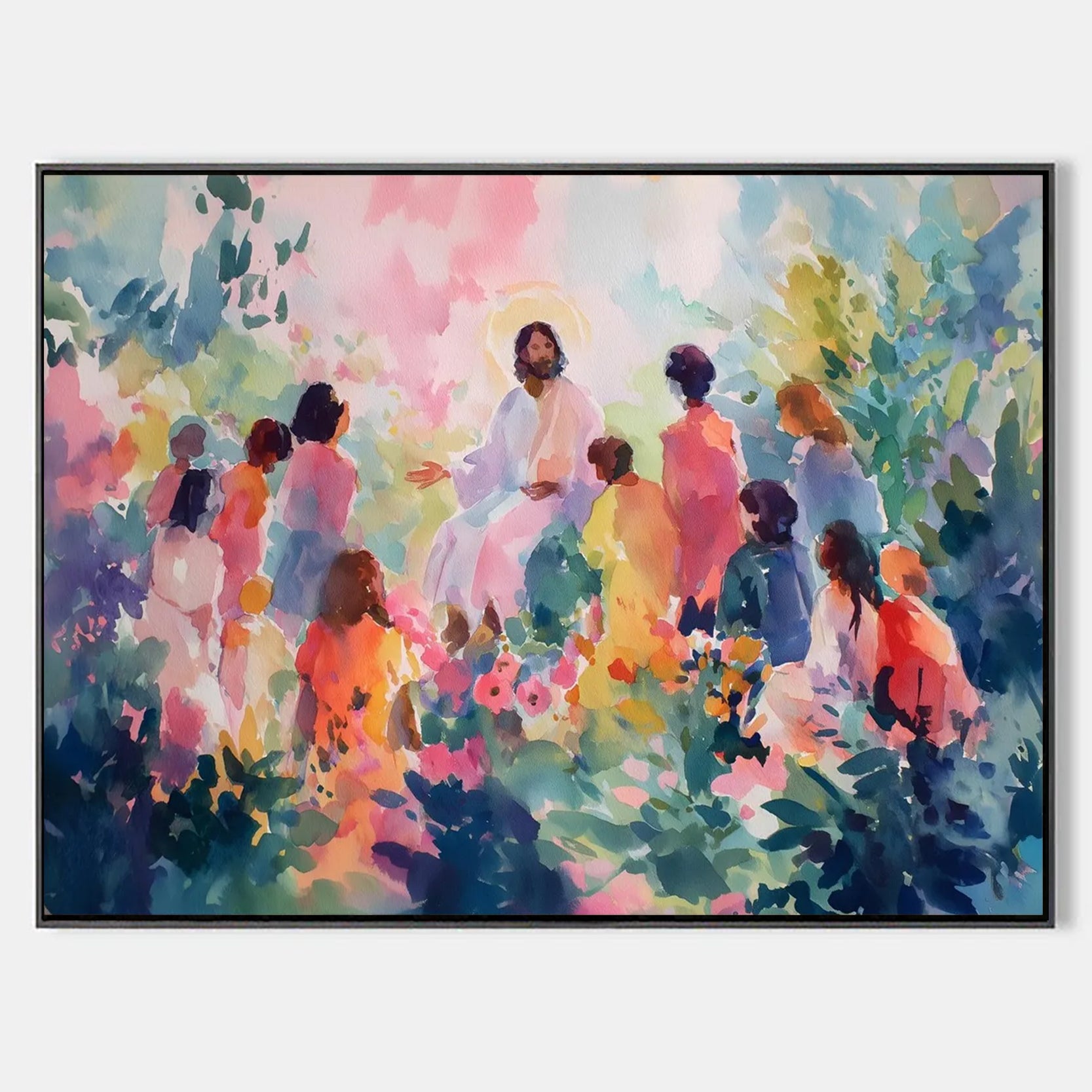 Arabelart Jesus Teaching Art Oil Painting - Colorful Garden Sermon Scene - Uplifting Christian Wall Decor for Faith & Home AR1505