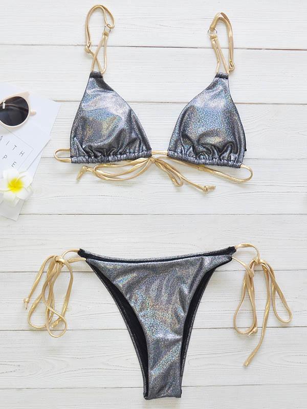 Brizilian Cut Triangle Bandage Split Bikini Swimsuit