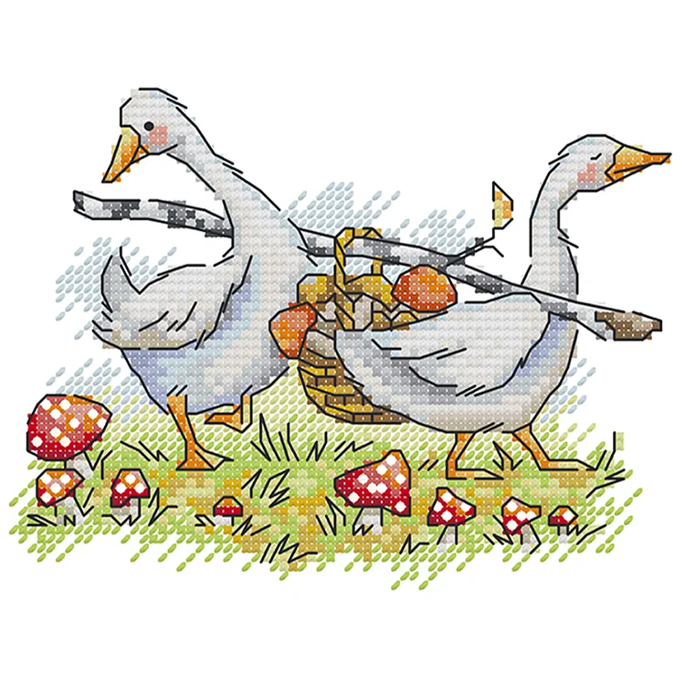 Joy Sunday Goose  Picking Mushrooms 14CT Stamped Cross Stitch 18*15CM