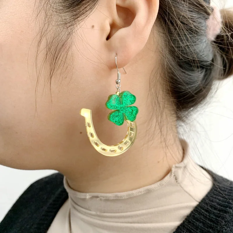 Horseshoe Clover St. Patrick's Day Earrings