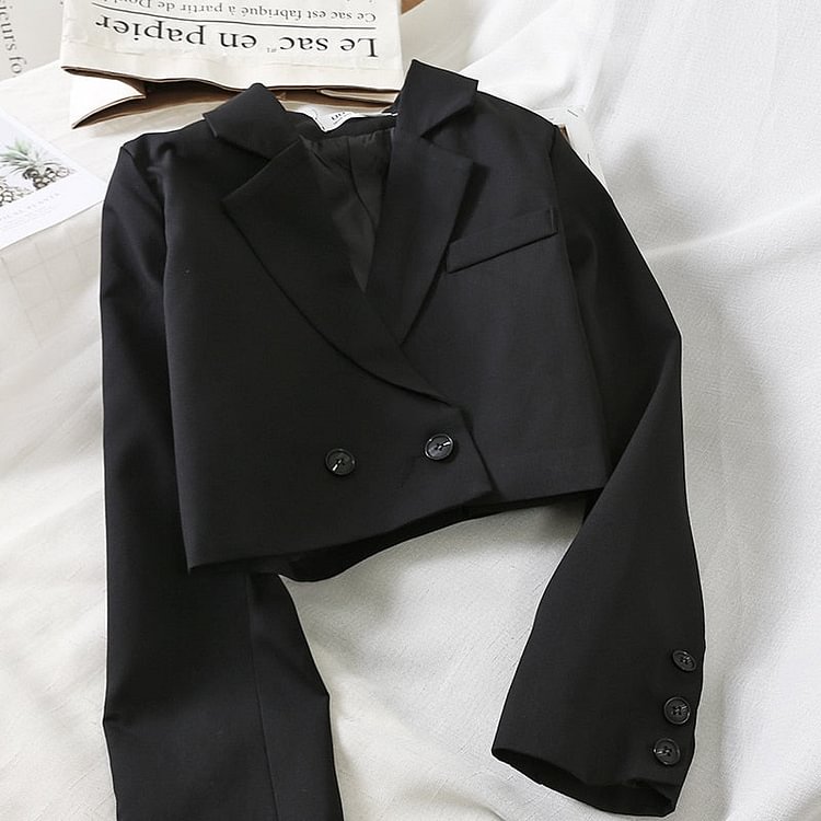 Heliar Women Suits Black OL Jacket Women Long Sleeve Buttoned Up Jackets Suits Cropped Jackets for Women Autumn - BlackFridayBuys