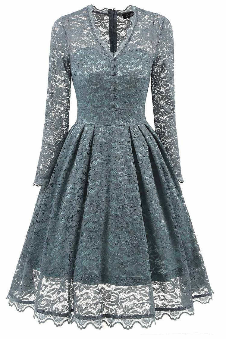 V-neck Lace Prom Dress With Long Sleeves - Shop Trendy Women's Clothing | LoverChic