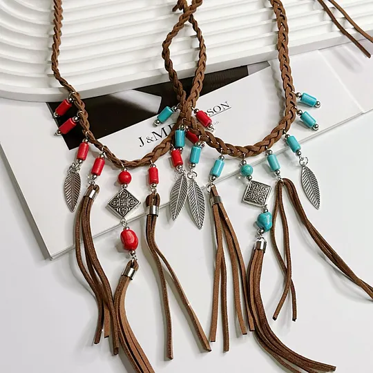 European and American Bohemian Arm Necklace Ethnic Style Women's Clavicle Chain Turquoise Tassel Arm Chain Retro Vacation Style Accessories